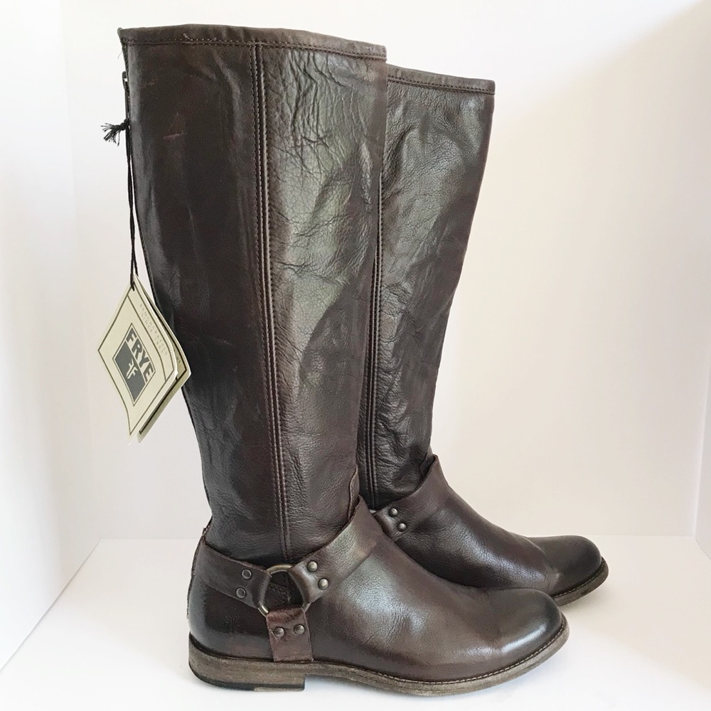 Frye Philip Harness Tall Back Zip Leather Boots - Picture 2 of 8